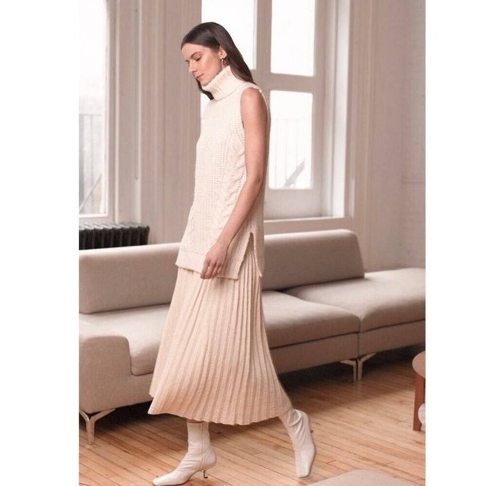 Eleven Six Sleeveless Turtleneck Sweater Cable Knit Alpaca Blend Retail $328